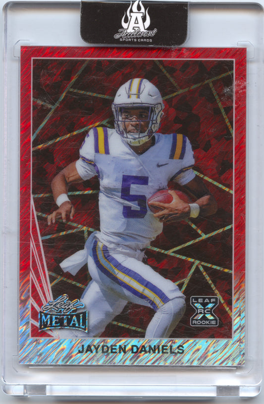 American Football NFL Jayden Daniels Leaf Metal 2024 #90B-277 Red 1/5 FOTL LSU Rookie Card RC Trading Card Original