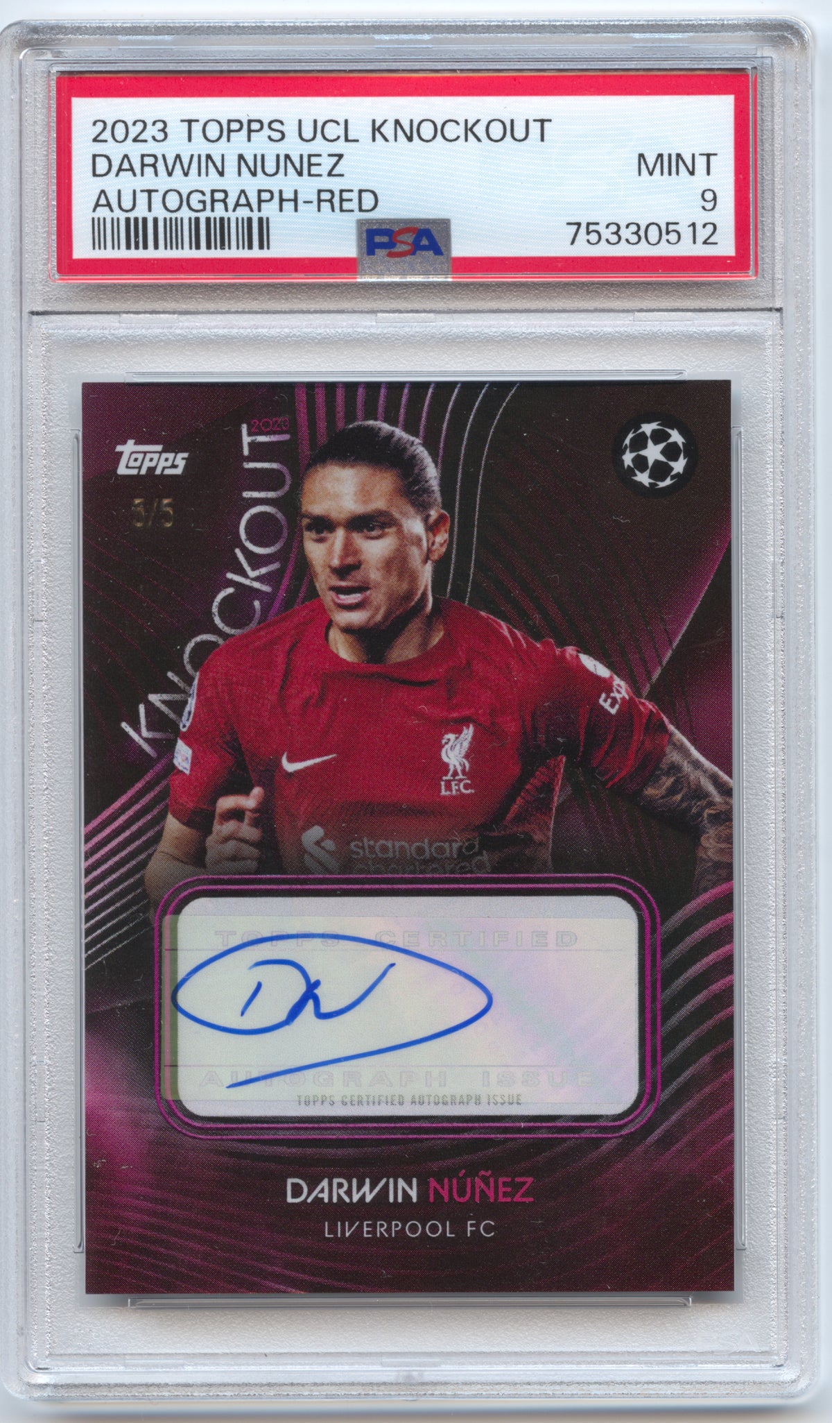 Fußball Darwin Núñez - 2023 Topps UCL Knockout - 5/5 Auto PSA 9 - Liverpool FC Trading Card Original