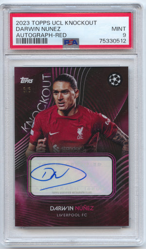 Fußball Darwin Núñez - 2023 Topps UCL Knockout - 5/5 Auto PSA 9 - Liverpool FC Trading Card Original
