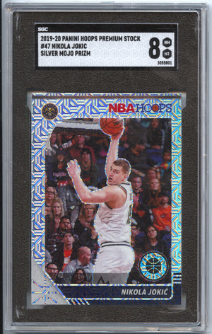 Basketball NBA Nikola Jokić - 2019-20 Panini Hoops Premium Stock - Silver Mojo Prizm SGC 8 - Denver Nuggets #47 Trading Card Original