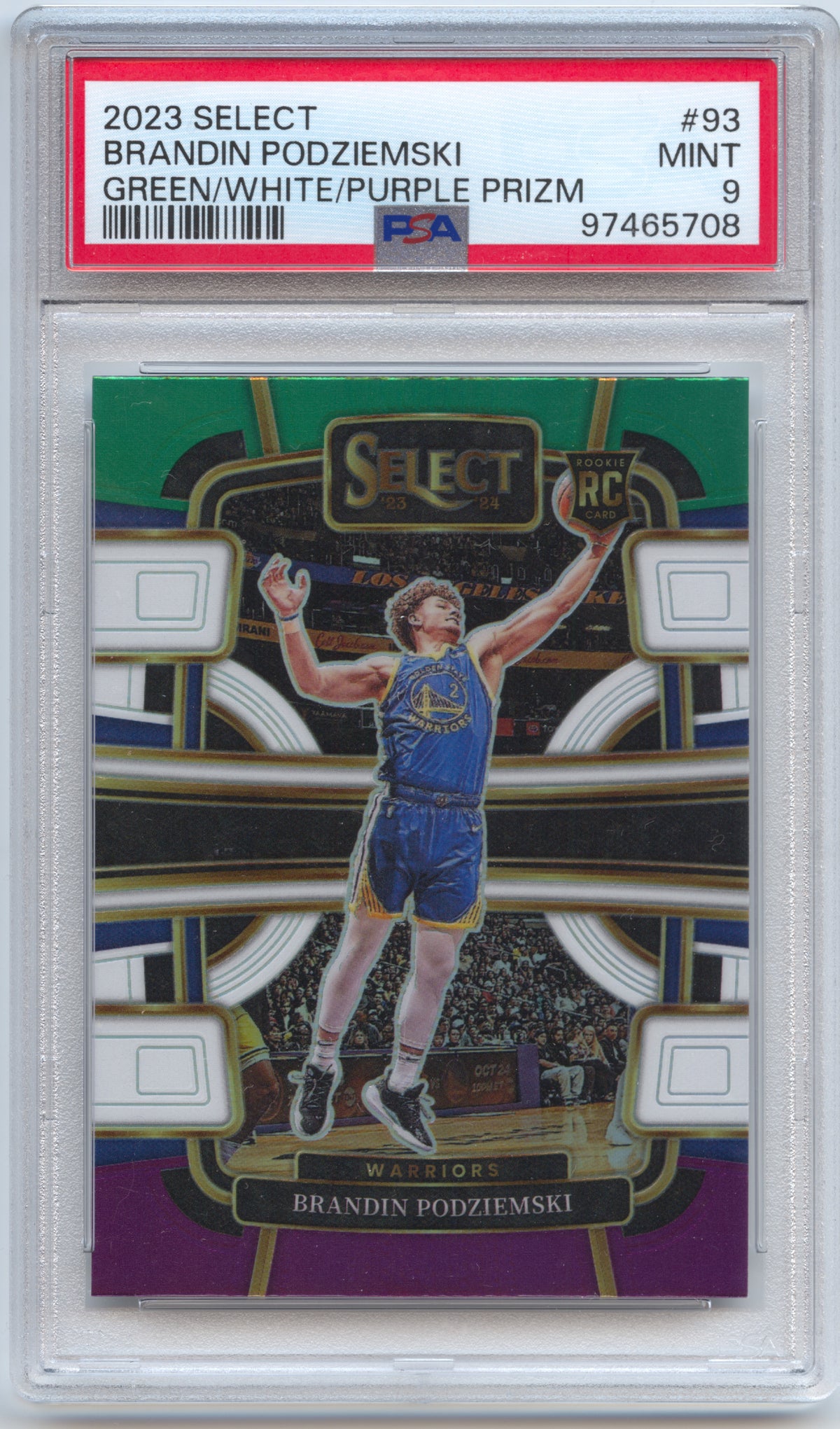 Basketball NBA Brandin Podziemski Rookie - 2023-24 Panini Select Basketball - Green/White/Purple Prizm PSA 9 - Golden State Warriors #93 Trading Card Original