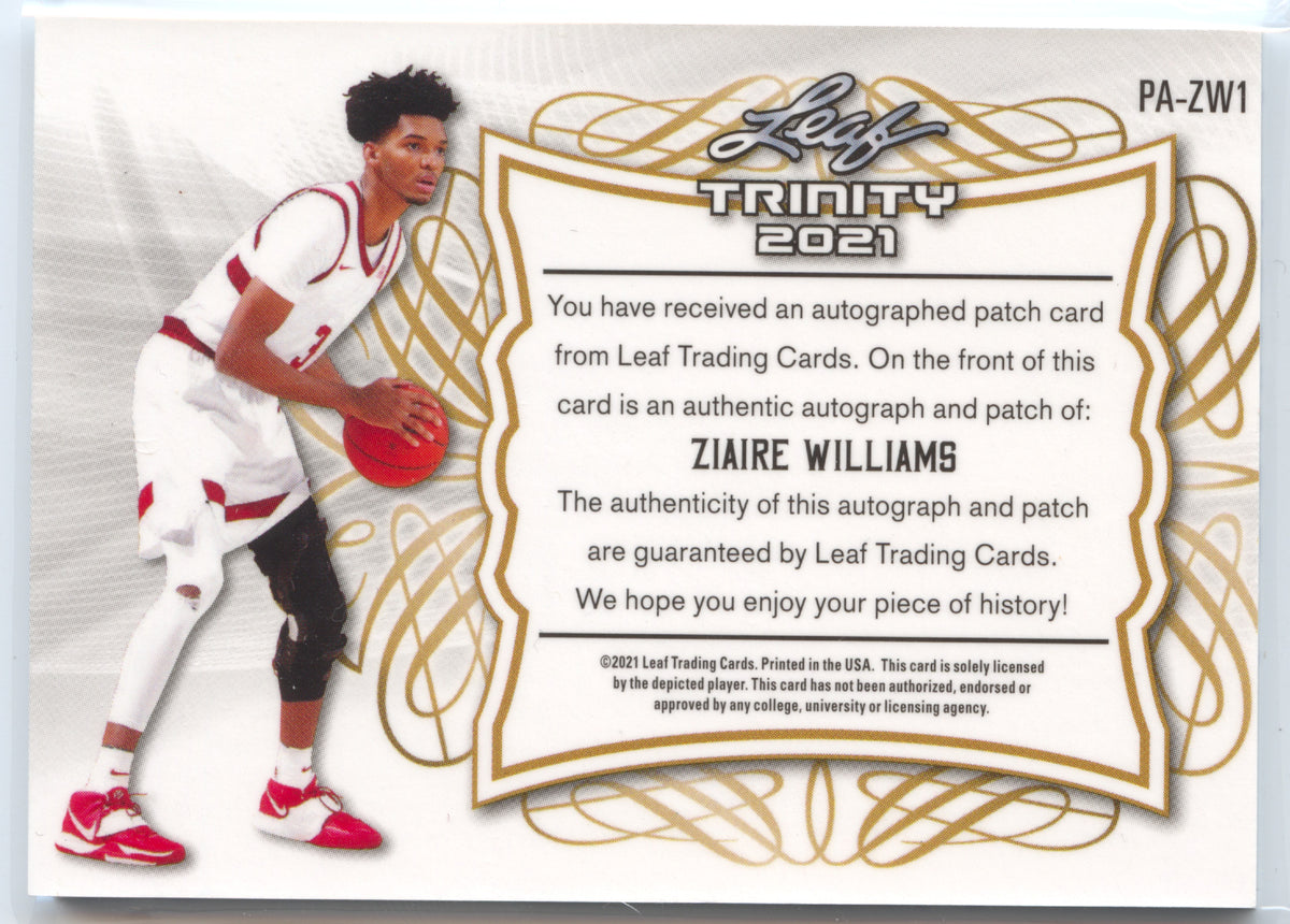 Basketball NBA Ziaire Williams Rookie - 2021 Leaf Trinity - Purple Relic-Auto /25 #PA-ZW1 Trading Card Original