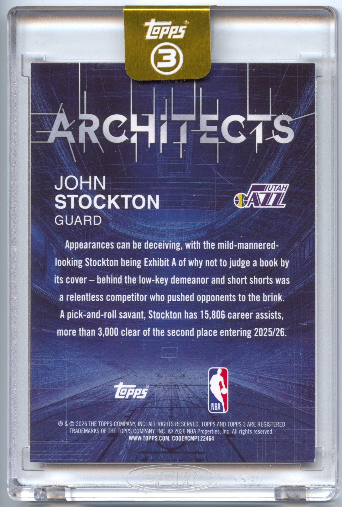 Basketball NBA John Stockton - 2025-26 Topps 3 Architects - Blue /49 - Utah Jazz Trading Card Original