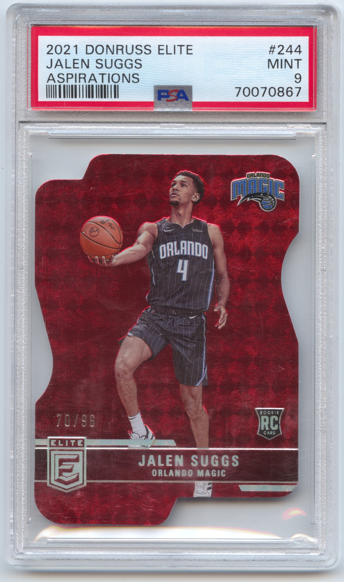 Basketball NBA Jalen Suggs Rookie - 2021-22 Panini Donruss Elite Basketball - Aspirations Red /96 PSA 9 - Orlando Magic #244 Trading Card Original