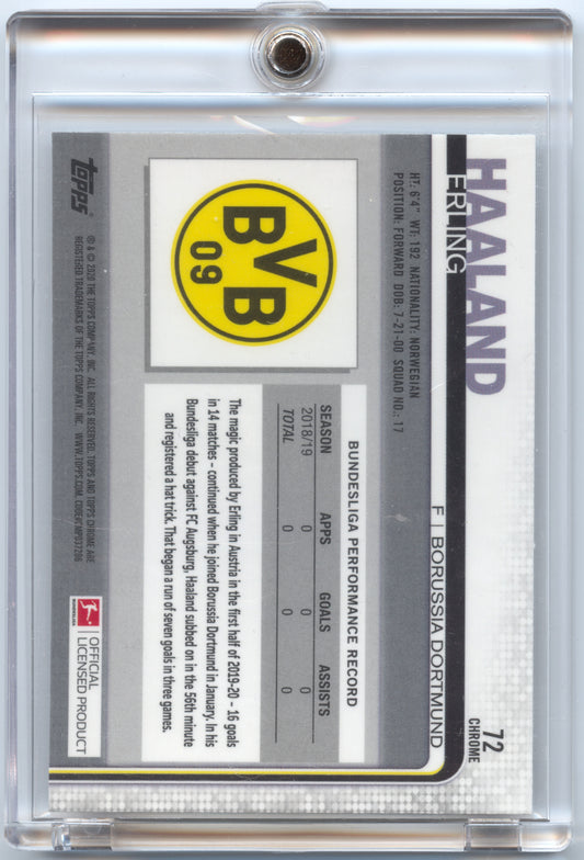 Fußball Erling Haaland Topps Chrome Bundesliga 2019-20 #72 Chrome Borussia Dortmund Trading Card Original